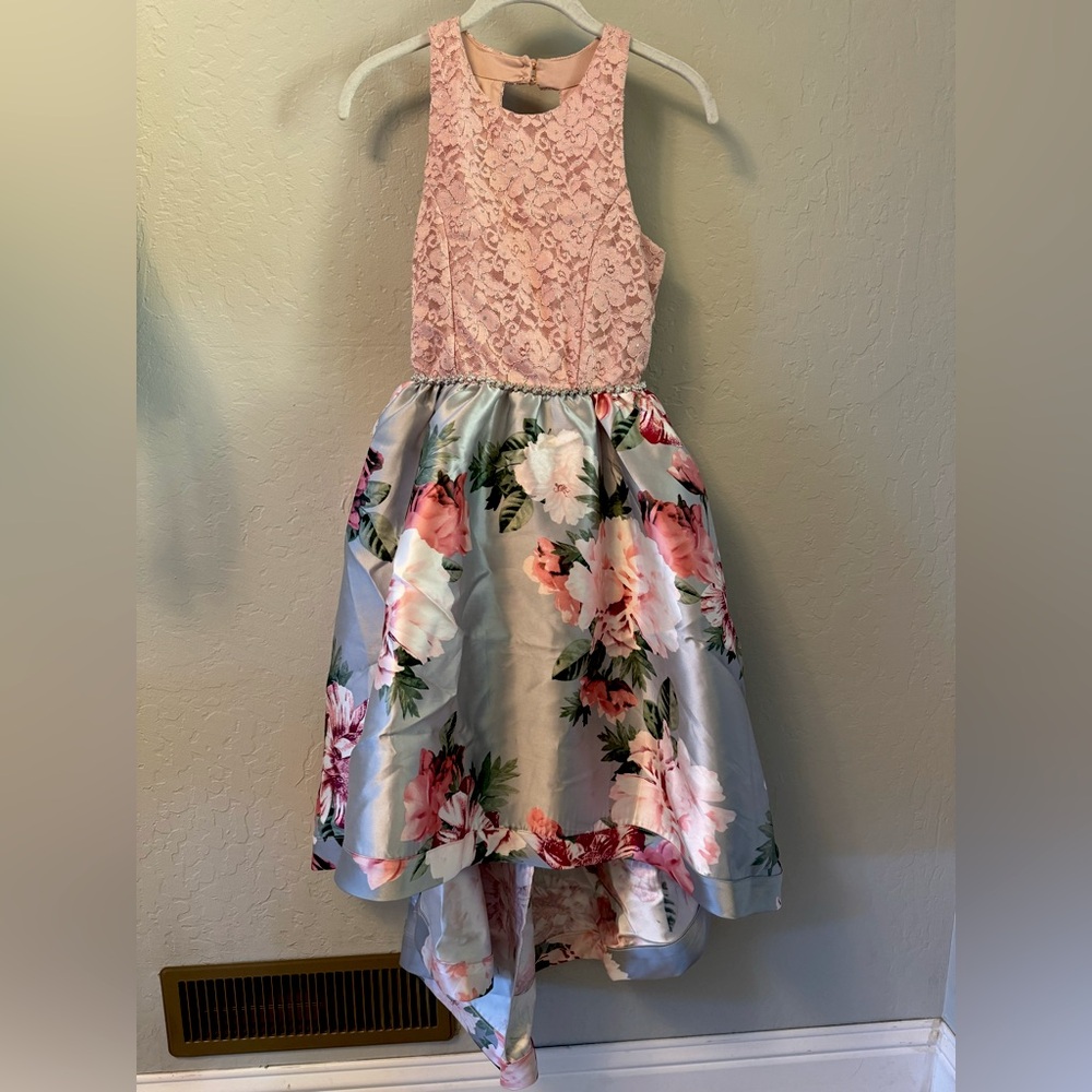 High low fancy floral skirt with lace and rhinestones girls dress size 14